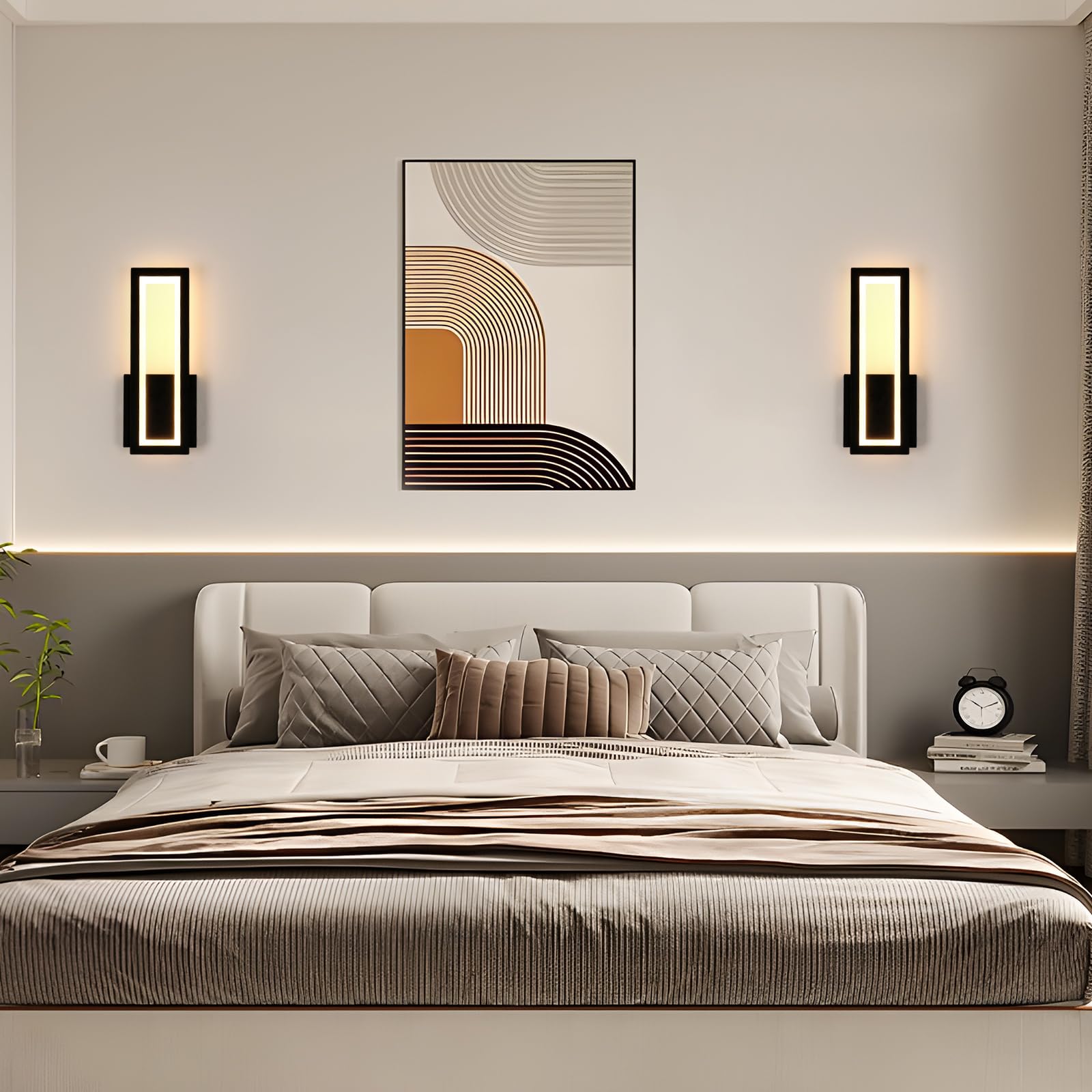Osairous Applique LED da Parete Interno, 2 Pezzi 16W 1800LM Lampada da Parete Moderno in Acrilico, Lampada a Muro Nera Camera da Letto Luce Calda 3000K per Soggiorno Corridoio Studio Balcone, 32CM