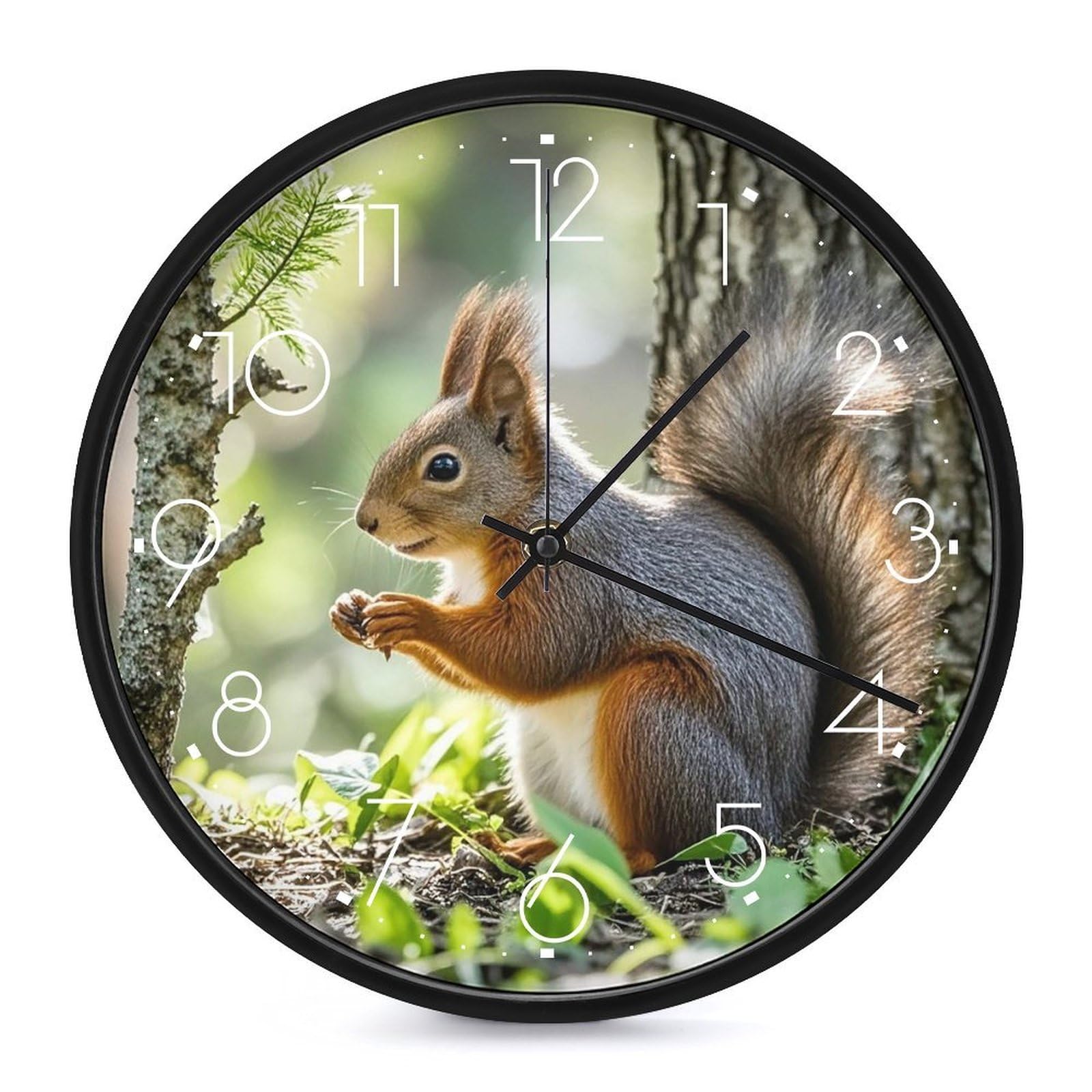 Horloge murale moderne écureuil en bois de 25,4 cm silencieuse pour salon