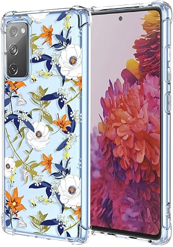 Funda para Galaxy S20 FE 5G Samsung S20 FE 5G Funda transparente floral patrón de flores suave TPU a prueba de golpes, antiarañazos, funda