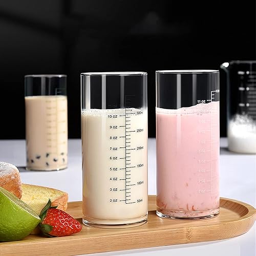Miniatura 6 de Vaso de vidrio graduado, vaso medidor de vidrio de borosilicato alto para ancianos, principiantes, pérdida de peso, vidrio transparente recto con