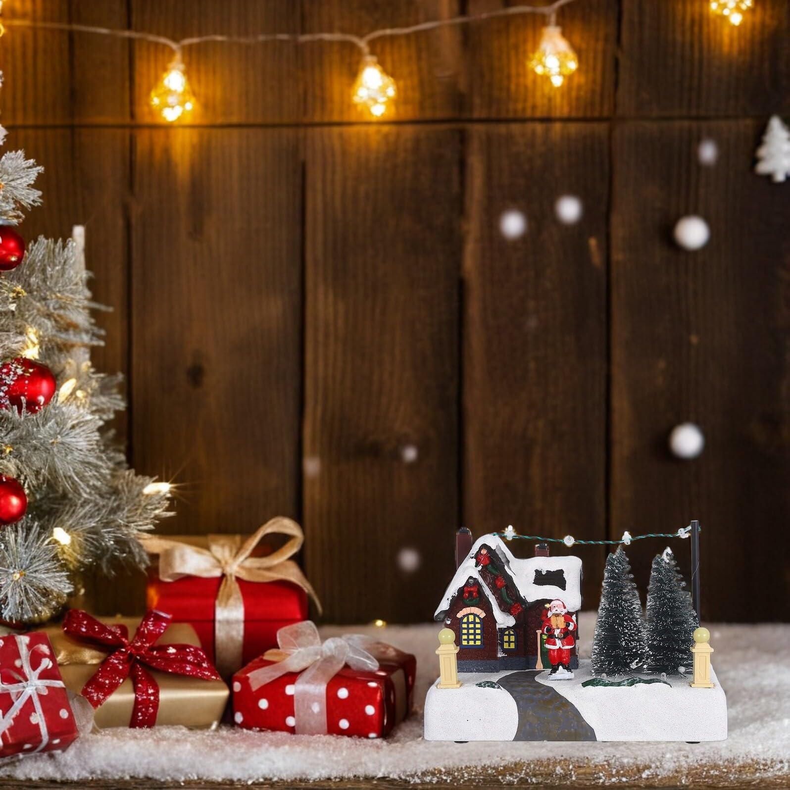 Villaggio di Natale Illuminato in Resina con Carillon Decorazione da Tavolo per Feste di Natale Bomboniera per Riunioni di Famiglia