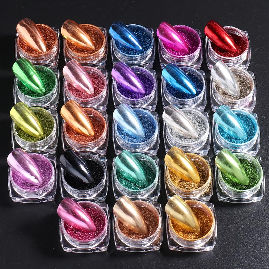 Amazon.com: Metallic Mirror Chrome Nail Powder Set, 23 Colors