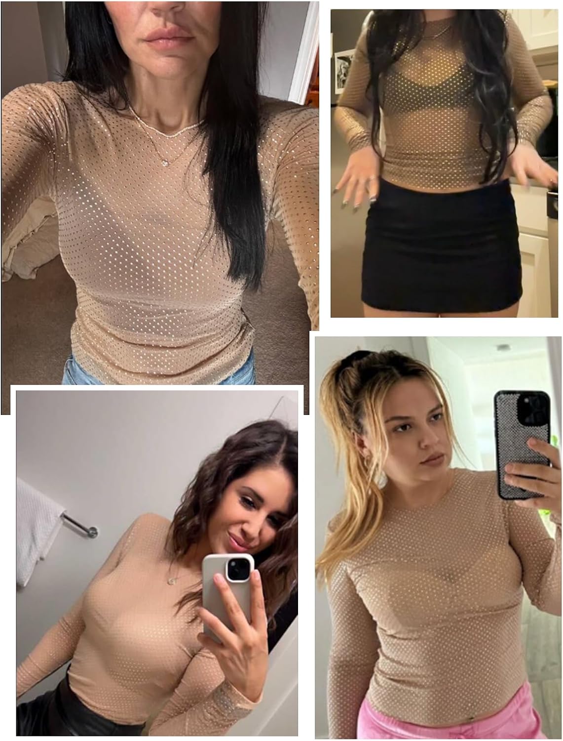 Long Sleeve Mesh Top Western Concert Top for Women Sheer Lace Sequin Shirt See Through Night Going Out Club Outfit - Image 2