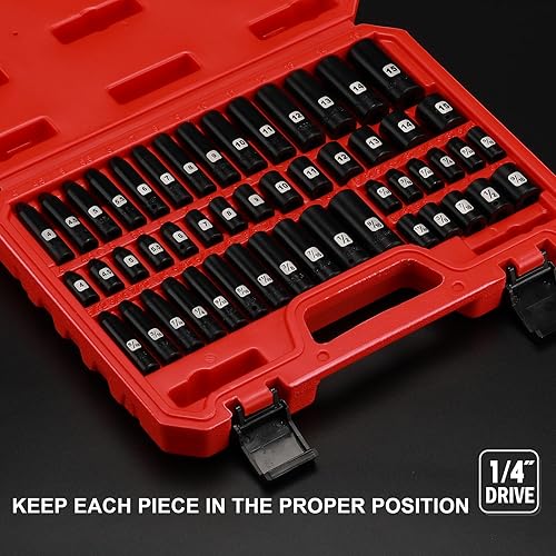 Miniatura 5 de EMENTOL Juego de llaves de vaso de impacto profundo y poco profundo, 50 unidades, 1/4 pulgadas, CR-V, SAE/métrica, juego de llaves de impacto