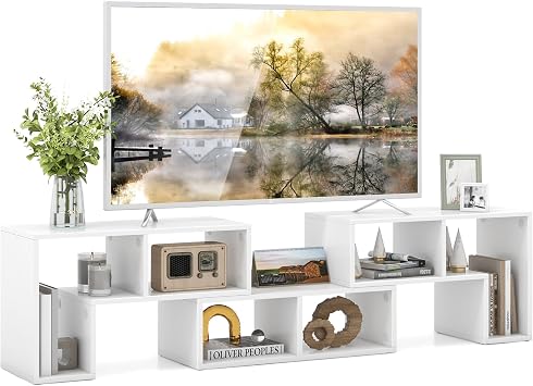 3 Pieces TV Stand, Modern Entertainment Center with Storage for 50/55/60/65 Inch Flat Screen TV, Free Combination Bookcase, Gaming Media Console Table for Living Room, Bedroom White