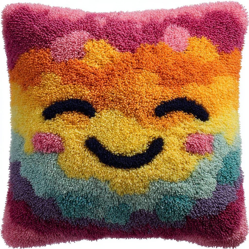 WallustrioaW Latch Hook Kits Pillow,Smiley face Pattern