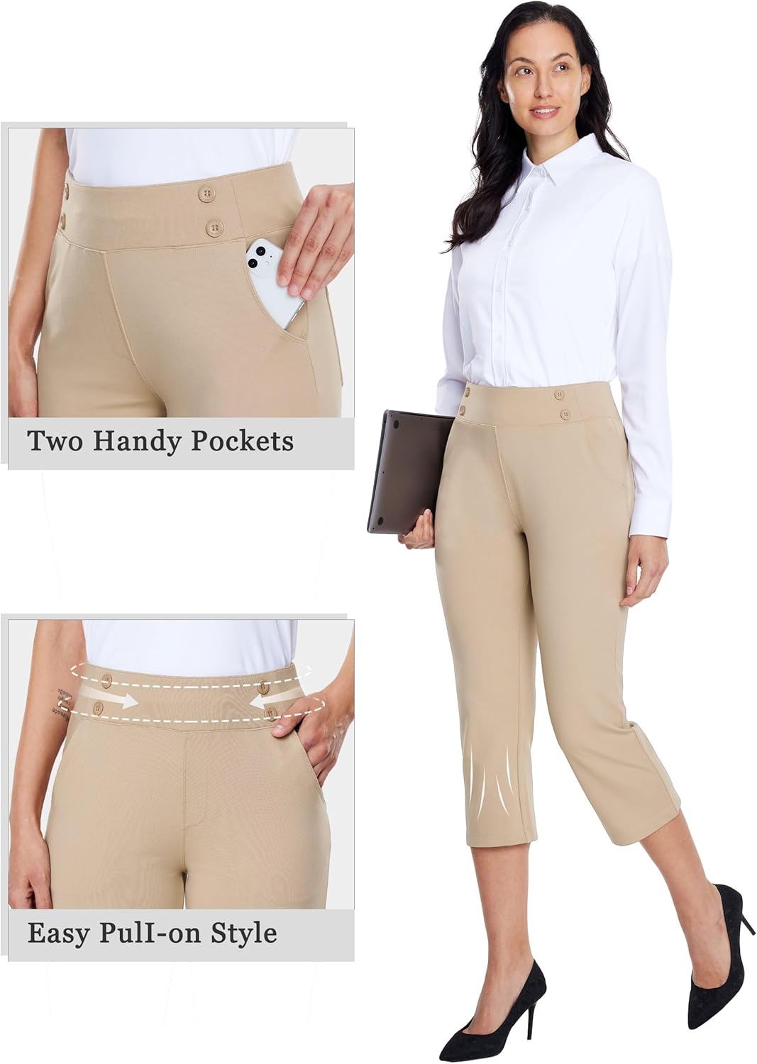 Willit Women's Capri Pants Dress Yoga Capri Stretch Business Work Casual Capris Straight Leg Office Pants 21" - Image 5