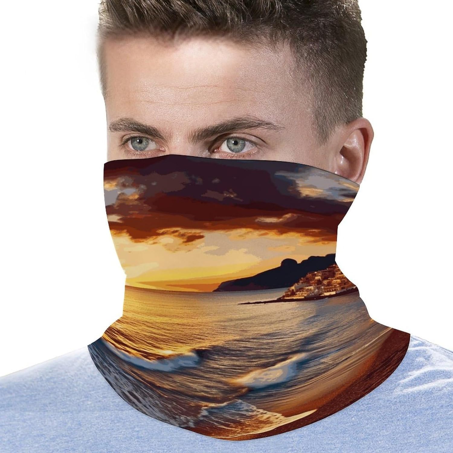 Seaside Sunset Bandana Soft Neck Breathable Headband Uv Protection Neck Gaiter Reversible Scarf Gaiter Double-Sided Head Scarf Multipurpose Headwear For Outdoor Running Hiking