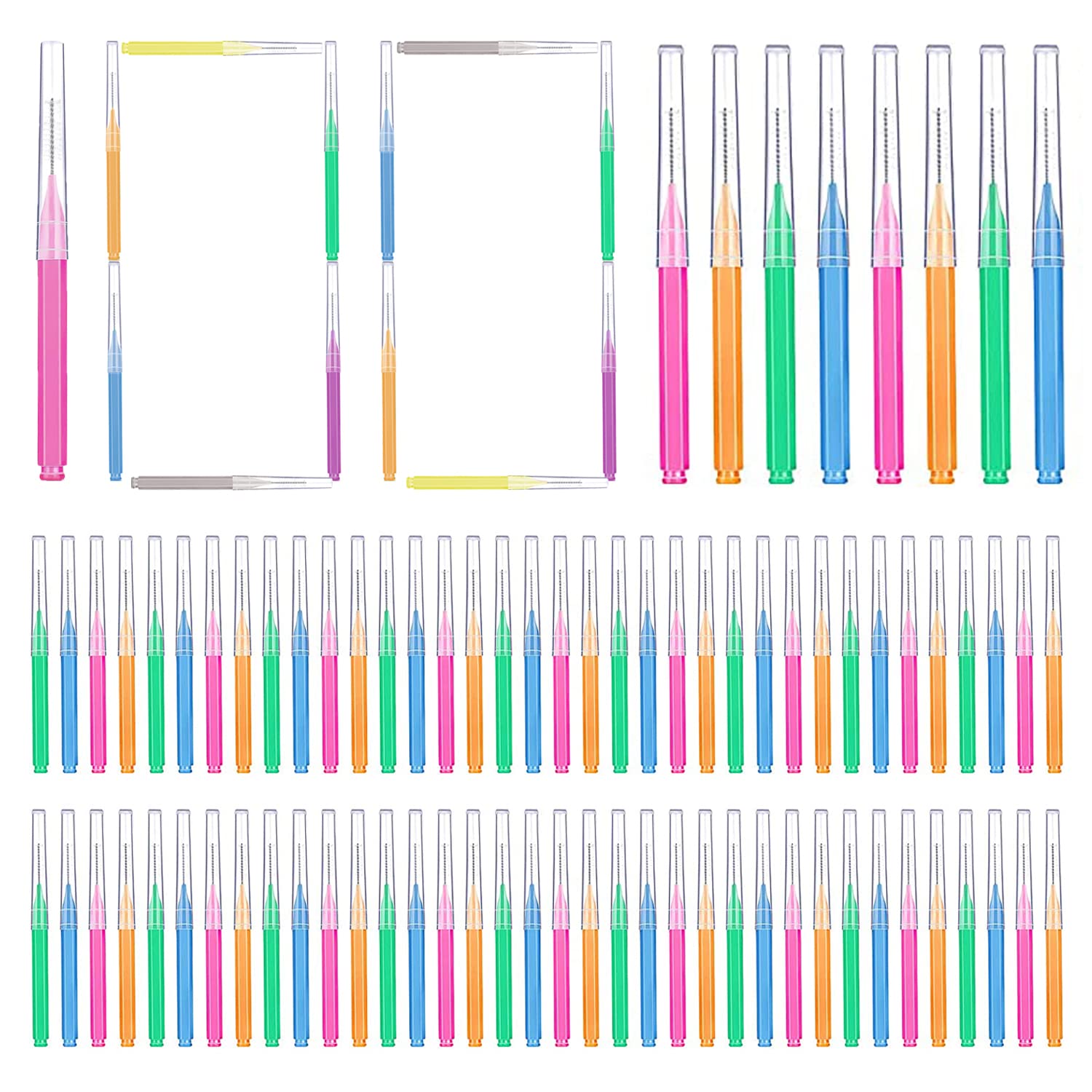GOUWEIBA 100 pcs Braces Brush Disposable Interdental Brush Toothpick Dental Flossing Head Oral Dental Hygiene Flosser Tooth Cleaning