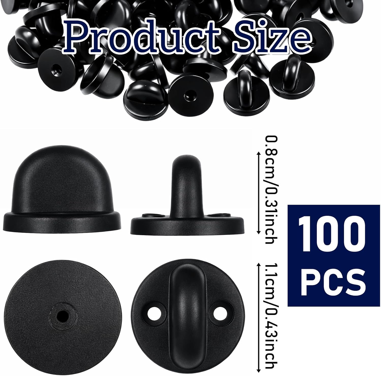 JJUNW 100 Pcs Rubber Pin Back, PVC Rubber Butterfly Clutch Pin, Lock Clasps Holder Pin Fasteners Cap for Tie Tack Lapel Uniform