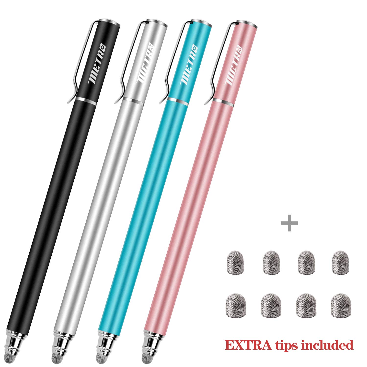 METRO Universal Stylus Pens for Touch Screens - High Sensitivity Capacitive Stylus Fiber Tips 2 in 1 Touch Screen Pen with 8 Extra Replaceable Tips for iPad iPhone and All Other Tablets & Cell Phones