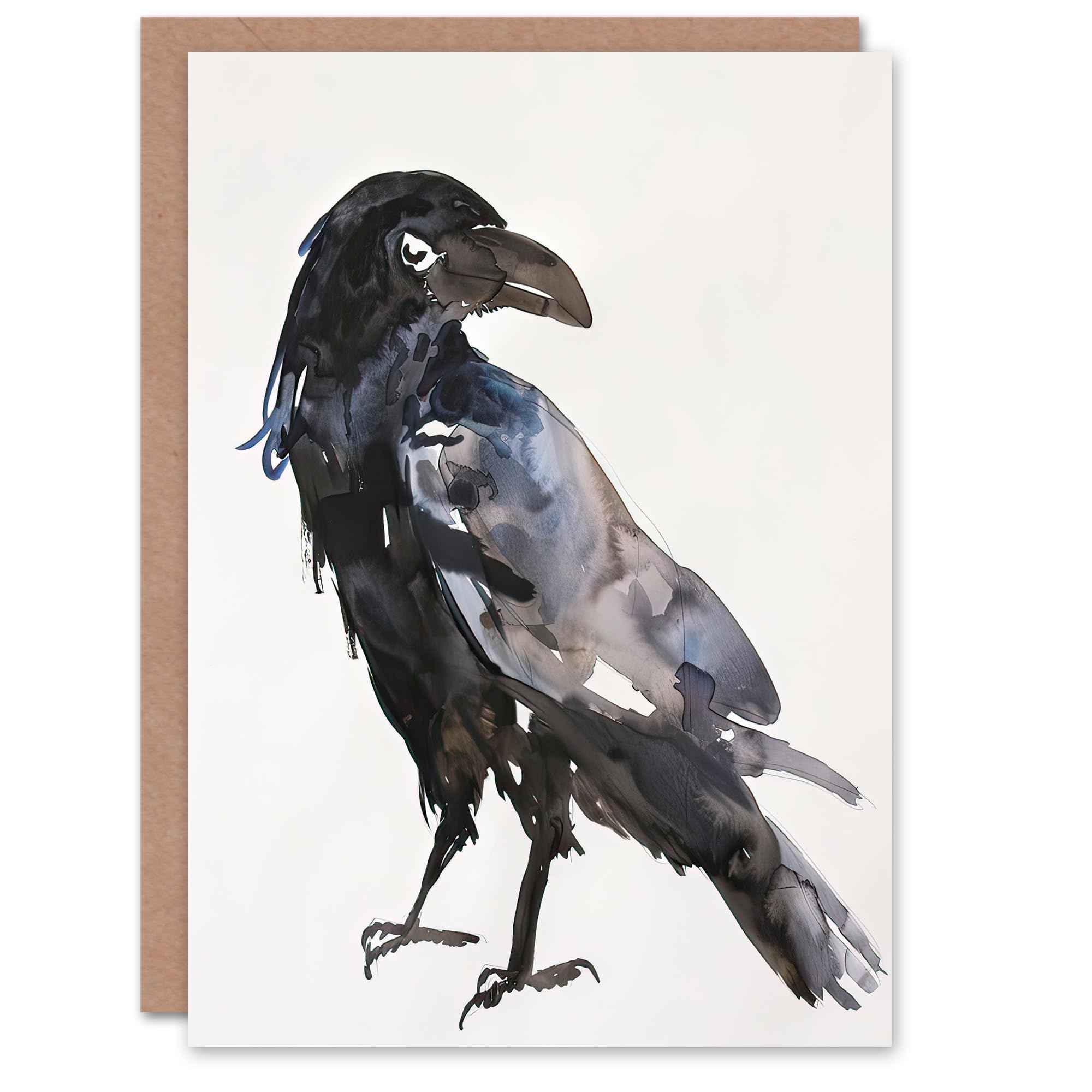 Artery8 - Greeting Card - Watercolour Raven Bird - Birthday Card - Black