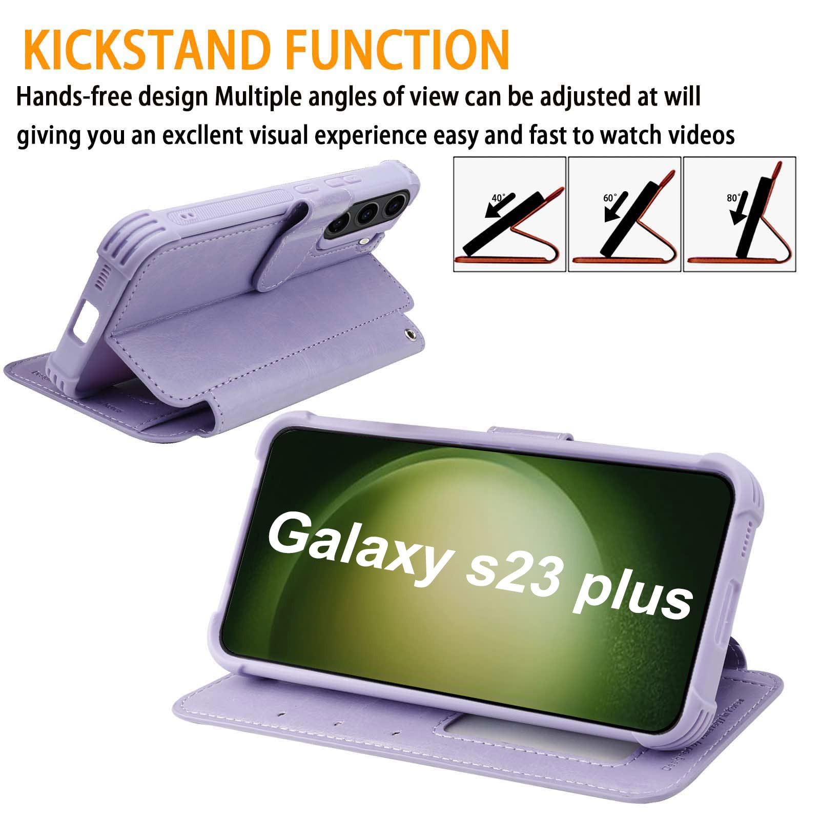 VANAVAGY Compatible for Galaxy S23+ Plus Wallet Case, 12ft Drop Protection, RFID Blocking PU Leather Flip Cover - Image 4