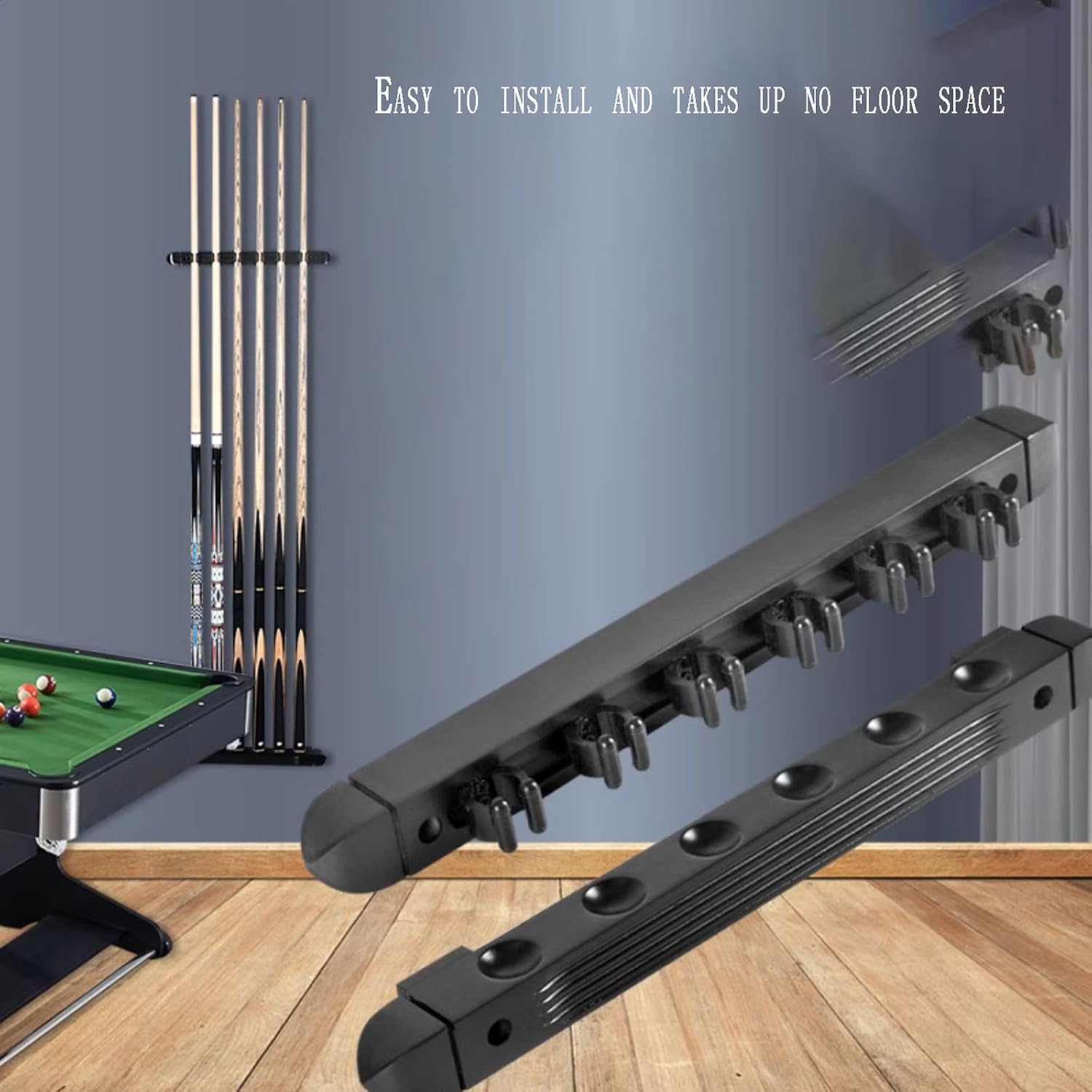Pool Cue Rack Wall Mounted,Cue Rack,Pool Queue Rack Wall Holder Billiards Pool Cue Rack Wood Billiards Cue Pole Wall Mounted Rack Sticks Holder-Wood Color||6 Holes