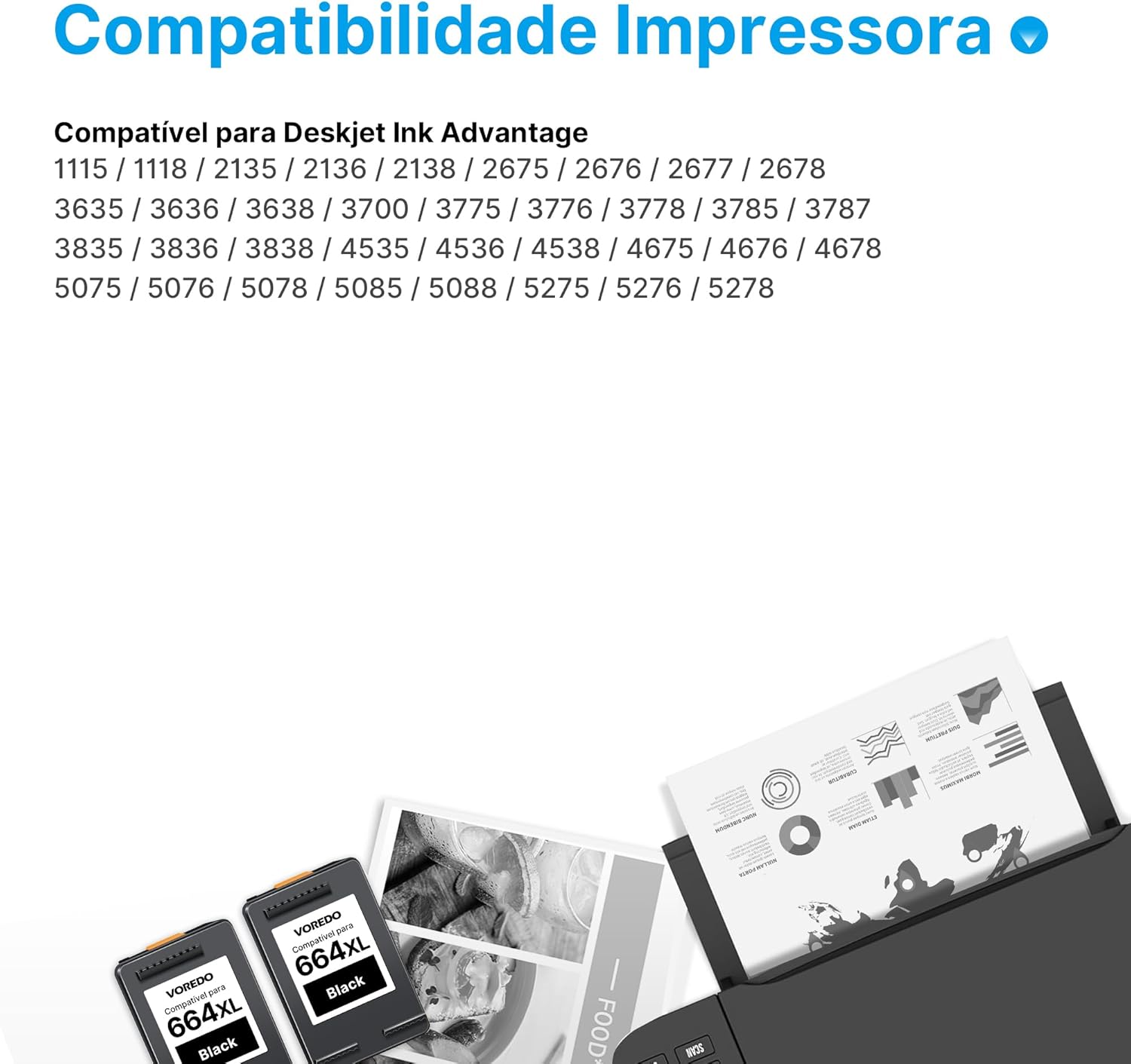 VOREDO Cartucho de Tinta HP 664 Testado por 7 dias para home office