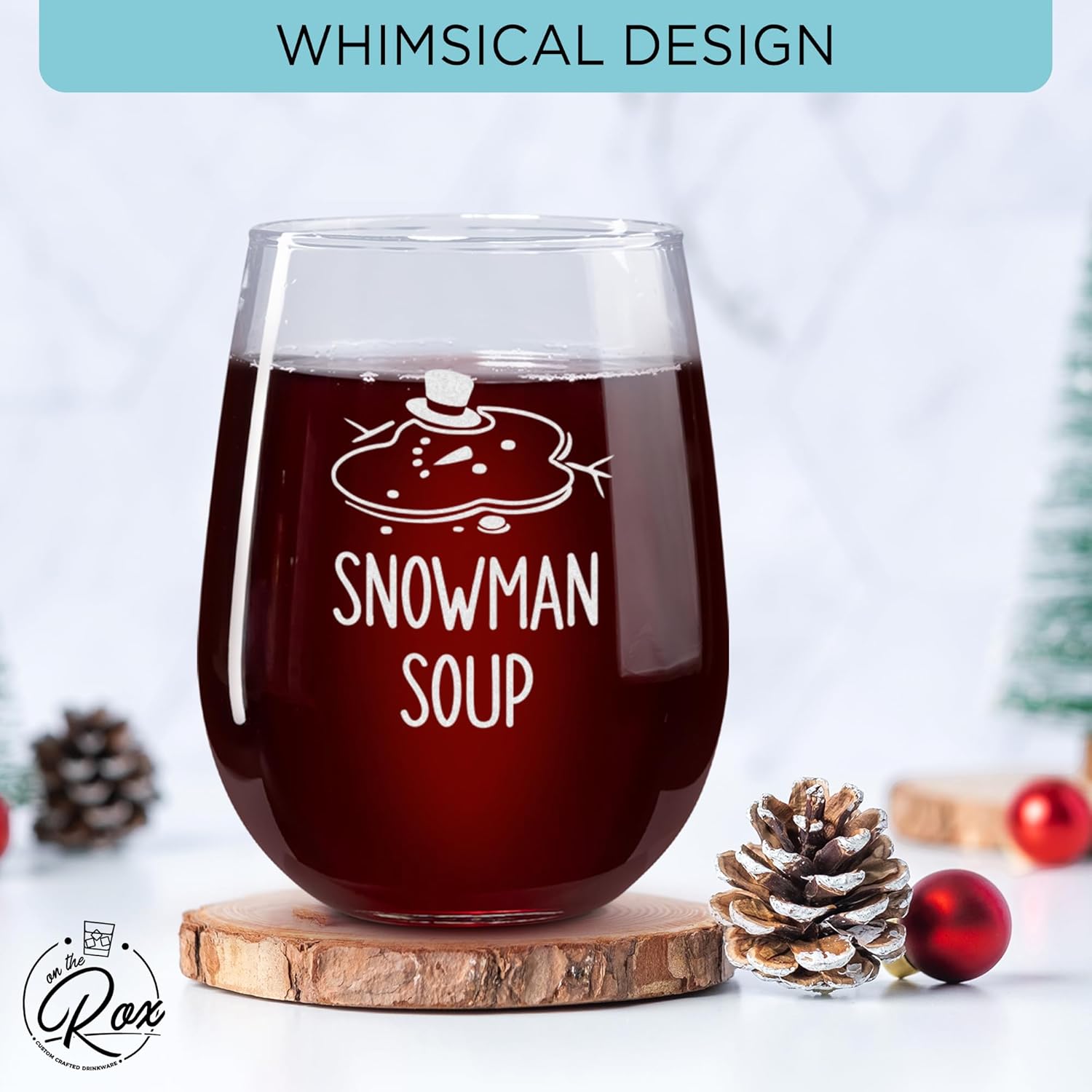 On The Rox Drinks Funny Christmas Wine Glasses - Snowman Holiday Stemless Set of 4 - Wine Holiday Gifts for Her - Cocktail Glasses and Drinkware - Gift Sets for Christmas