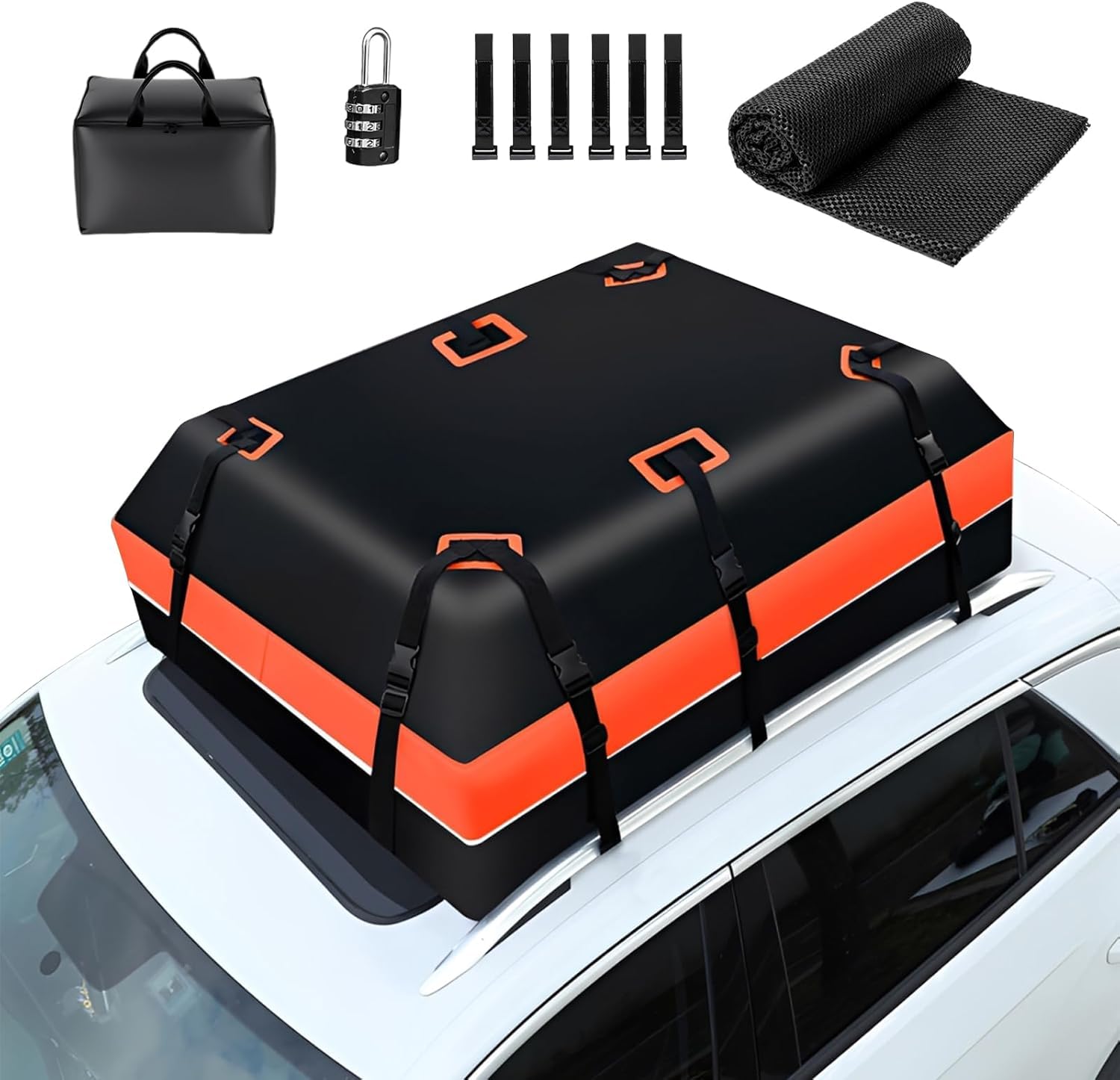 Dachgepäcktasche 570 L / 21 ft³, wasserdichte 900D PVC Dachbox-Tasche mit Verstärktem Reißverschluss, Anti-Rutsch-Matte, Befestigungsgurten und Aufbewahrungstasche, für die meisten Fahrzeuge