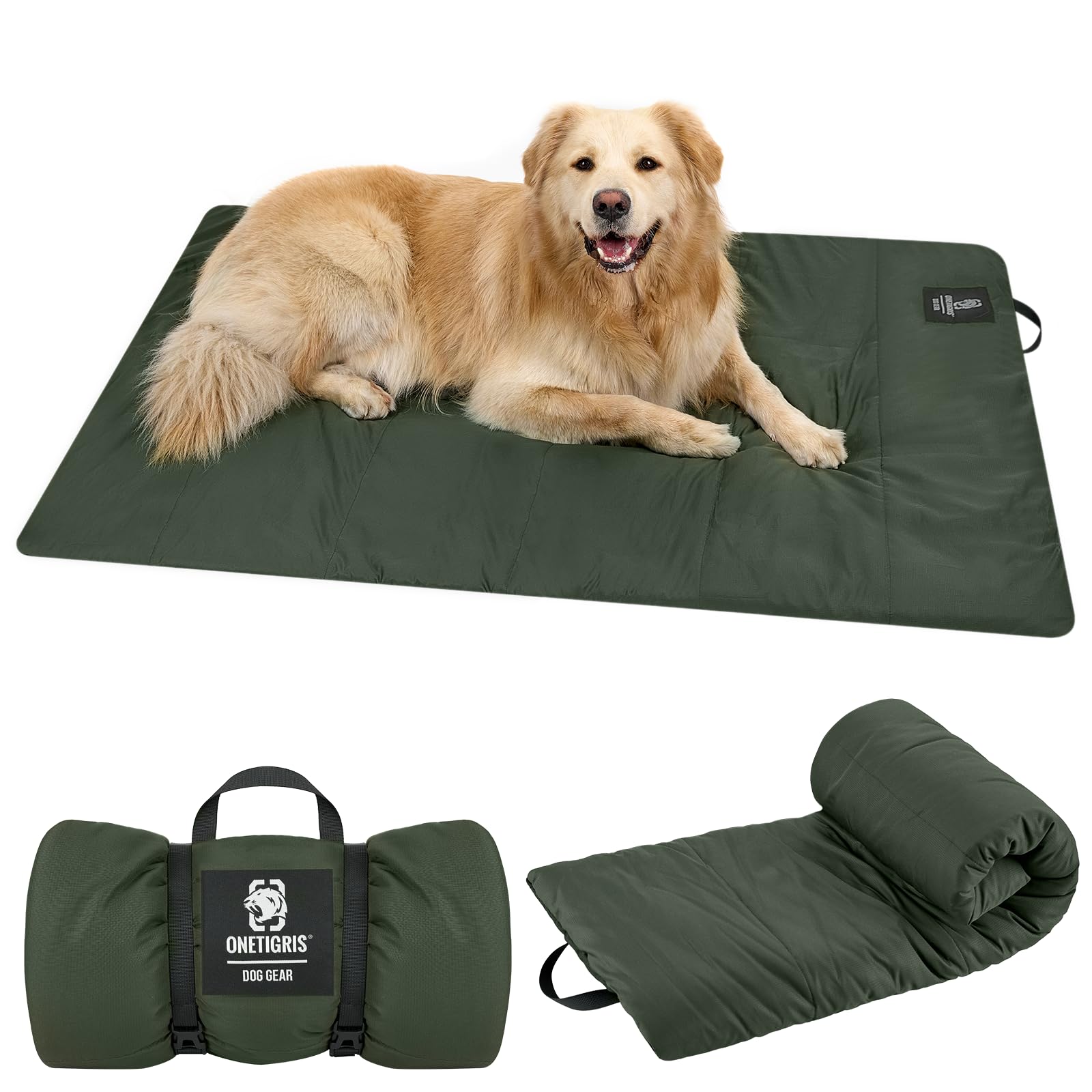 OneTigris Dog Bed Travel 51 * 33.5Inch, Portable Dog Bed Camping for Washable Durable Oxford Portable Sleeping Mats for Car Crate Sofa also For Indoor Outdoor Camping Travel Green (L)