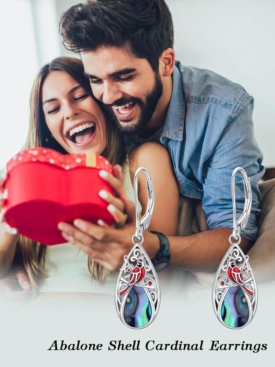 WINNICACA Filigree Abalone Shell Teardrop Cardinal Earrings for Women 925 Sterling Silver Leverback Dangle Drop Earrings for Her Anniversary Chrsitmas Birthday Gifts - Image 4