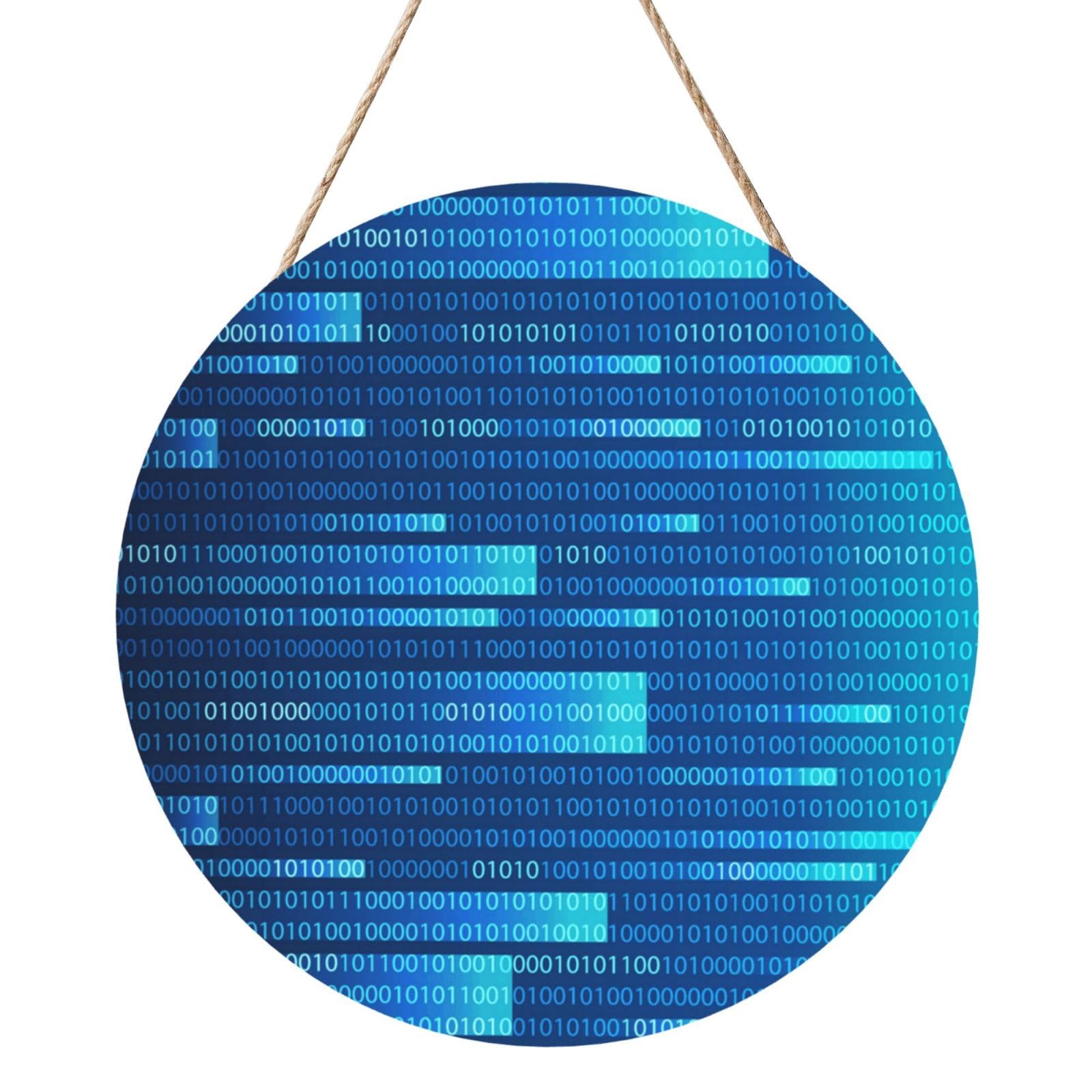 InOmak Programmer Code Blue, Round Wood Panel Painting 12 in, Wall Hanging Painting For Home