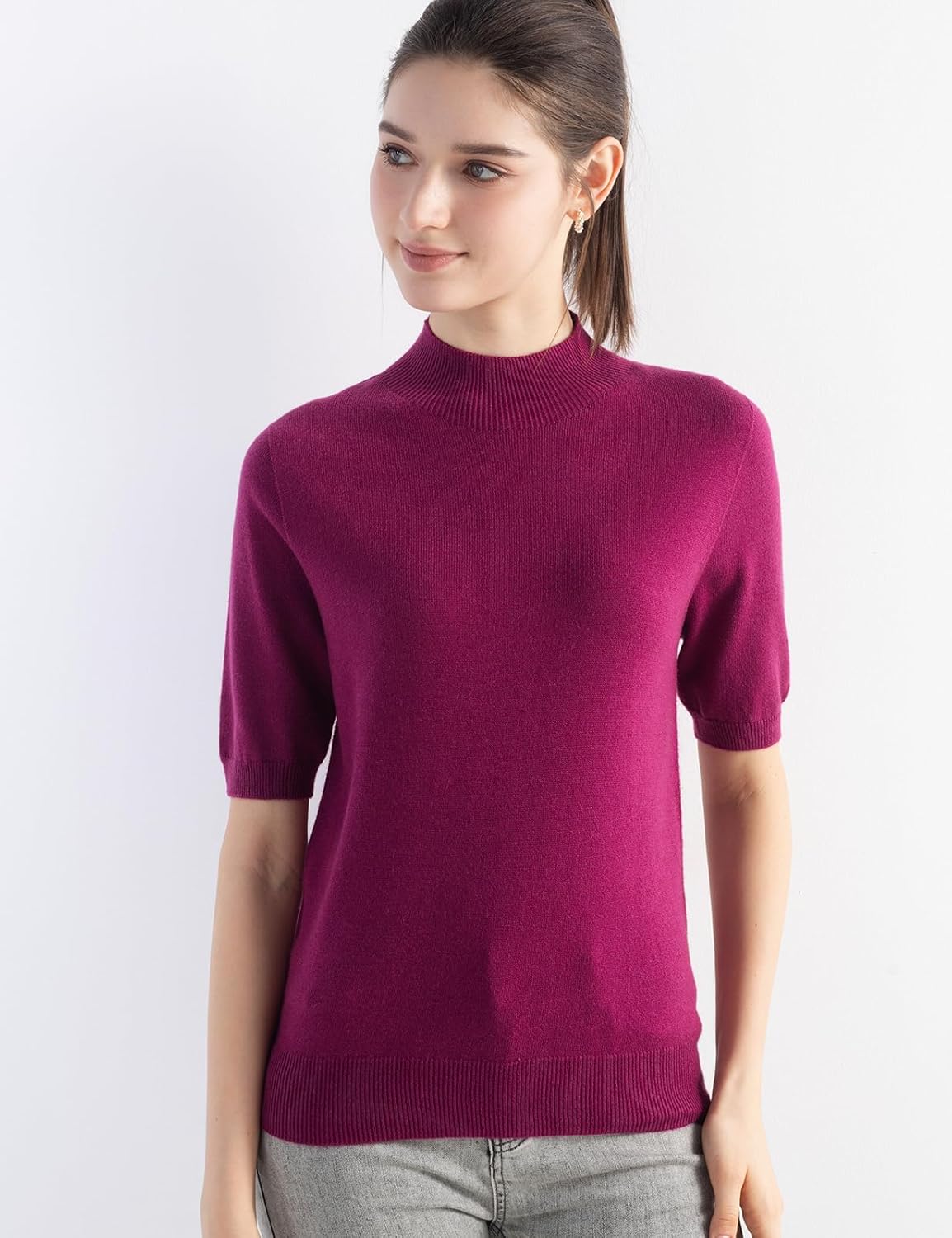 Women's Merino Wool Blend Sweater 2025 Fall Winter Mock Neck Short Sleeve First-Line Ready to Wear Seamless Sweater - Image 5