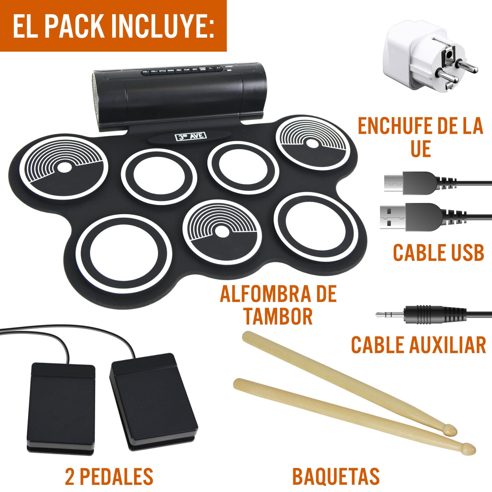 3rd Avenue DKR01BK Roll Up Kit de Tambor Electrónico