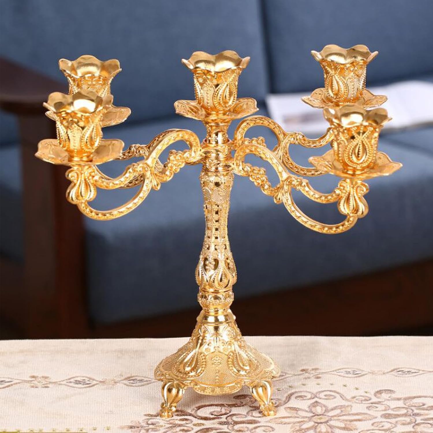5 Arm Candelabra, Taper Metal Candle Holders, Candlesticks Holder for Home Decor Wedding Party Table Centerpiece Candle Stands,Silver