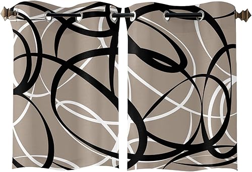 Miniatura 2 de Libaoge Curtains Panels for Kitchen Brown Black White Modern Abstract Art Lines Window Curtains Light Filtering Grommet Top Drapes for Bedroom