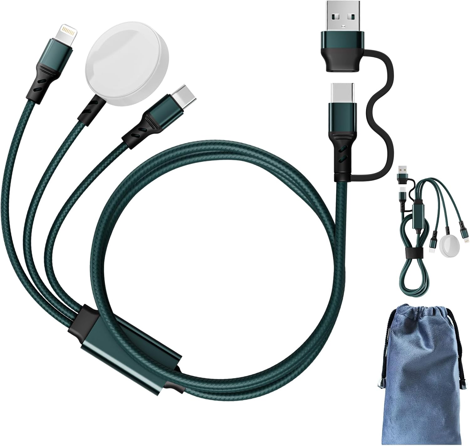 Charge Up Anywhere: The Ultimate 3-in-2 Multi Charging Cable for Apple Watch and iPhone