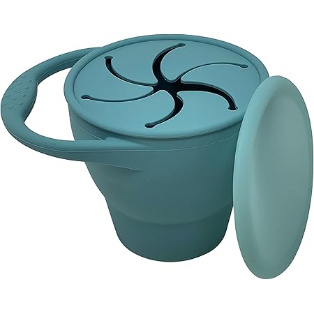 BraveJusticeKidsCo | Snack Attack Snack Cup | Collapsible Silicone Snack Container | Toddler and Baby Snack Catcher Lid (Citadel)