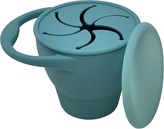 BraveJusticeKidsCo | Snack Attack Snack Cup | Collapsible Silicone Snack Container | Toddler and Baby Snack Catcher Lid (Citadel)