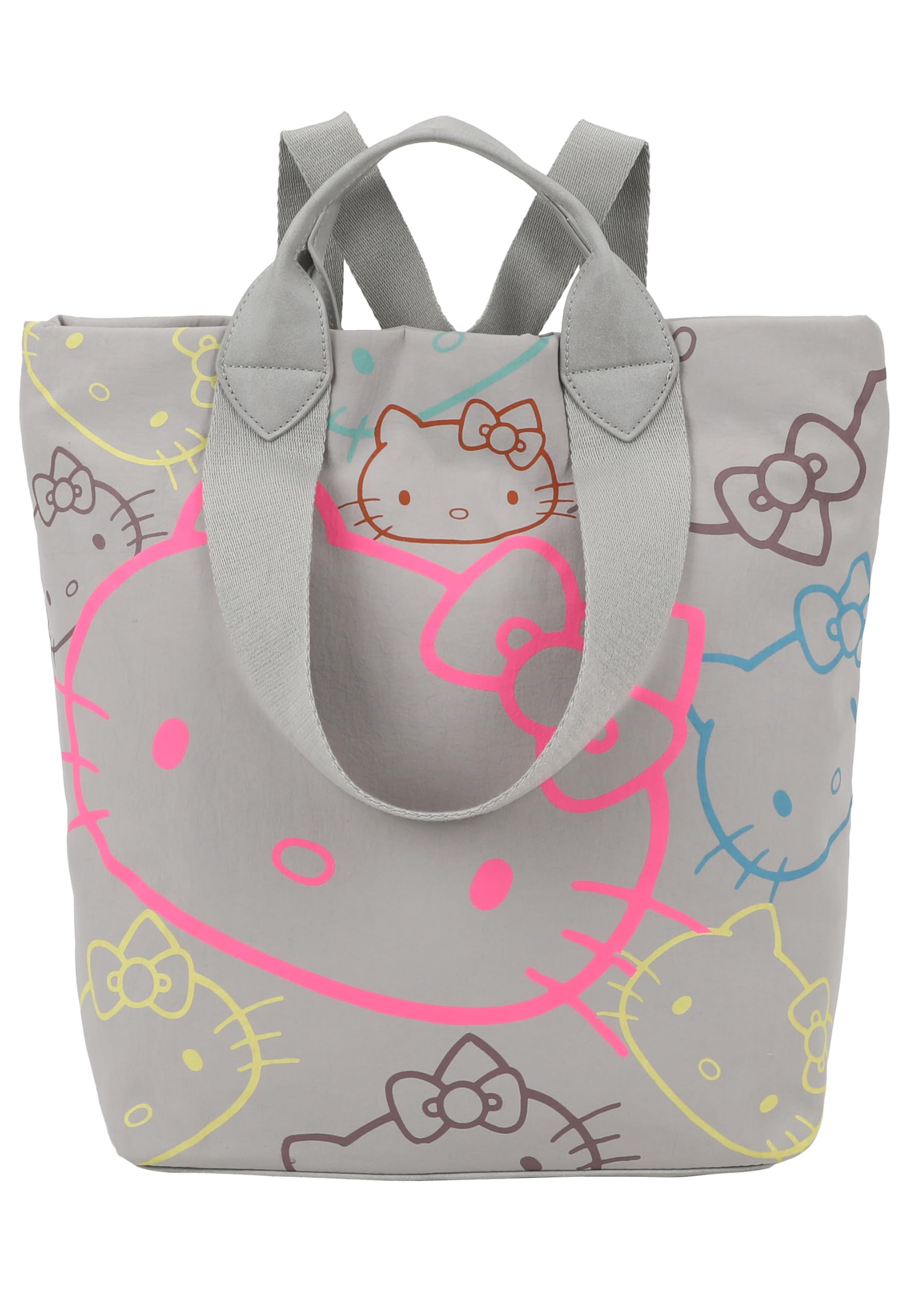 Fritzi JU Hello Kitty Limited Outline Sky Pale Cat Rucksack Damen Backpack Handtasche Freizeit Alltag Arbeit Festival Reißverschluss Nylon 34 x 50 x 18.5 cm, Grau