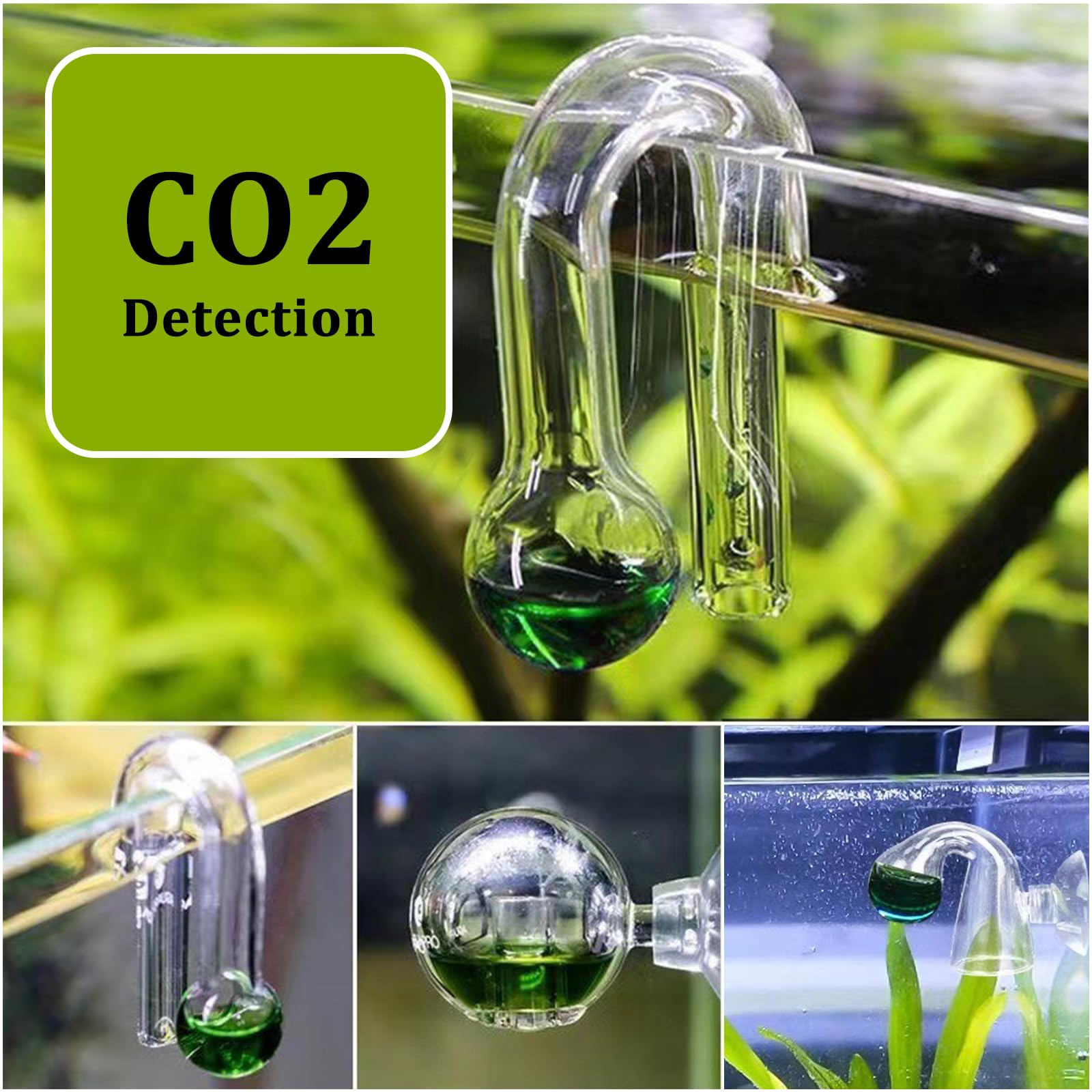 CONNECTION 3 Pièces Drop Checker CO2 avec 2 Ventouse Test de CO2 pour Aquarium Testeur CO2 Suspendu, Remarque et Sphérique Moniteur de CO2 pour Aquarium d'eau Douce Aquarium planté Cultiver Aquariums