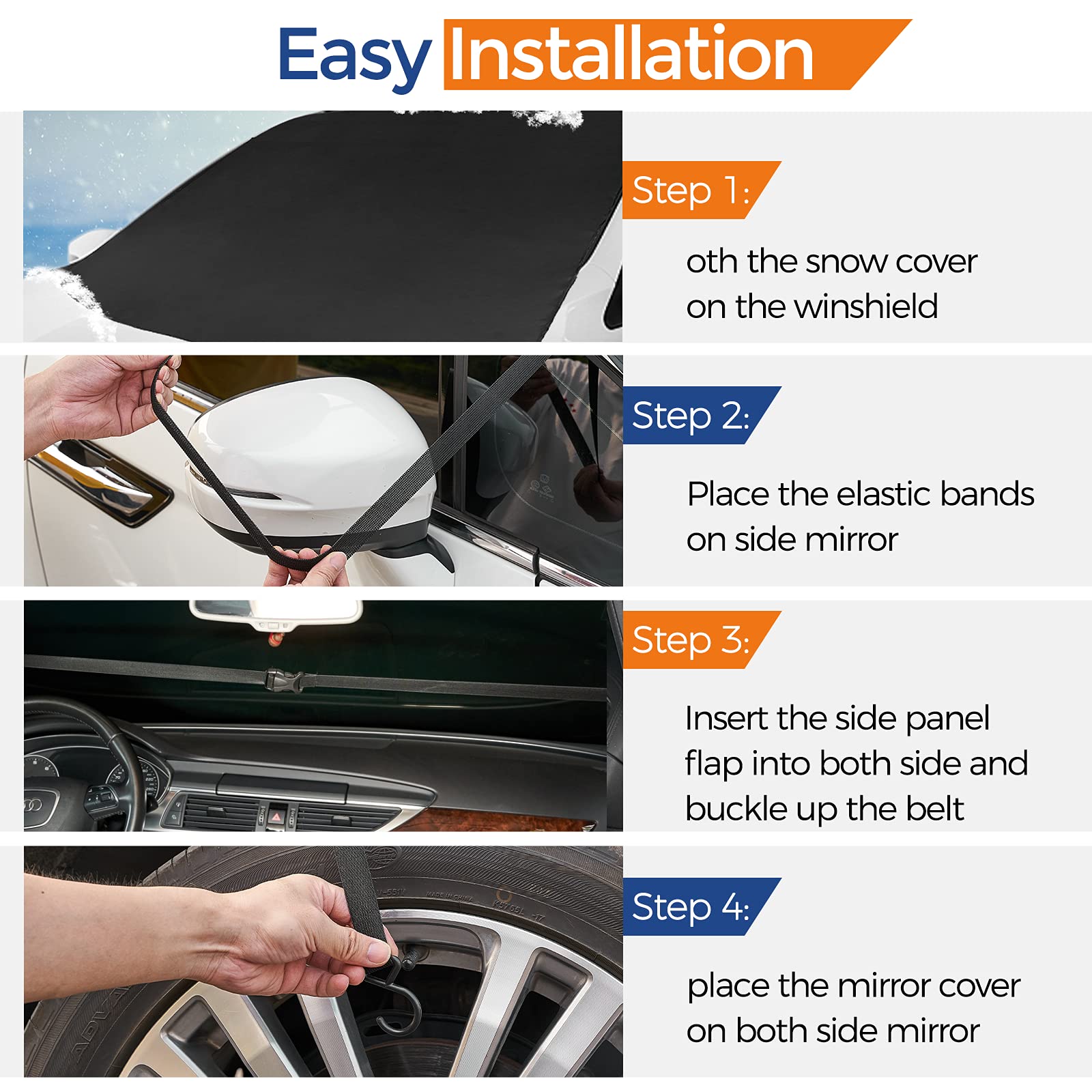 Couverture de Neige pour grattoir à Glace pour Pare-Brise de Voiture, Conforme à la Neige et à la Glace, Convient à la Plupart des Voitures, camions, SUV, camionnettes, Extra Large, Conception épais