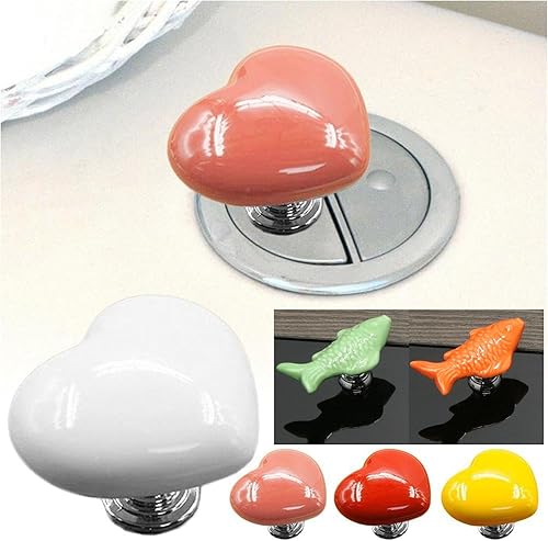 Miniatura 3 de Firtideti Love Heart - Botón de inodoro con forma de corazón, botón de repuesto para inodoro, sin necesidad de perforar agujeros, pomos de cajón,