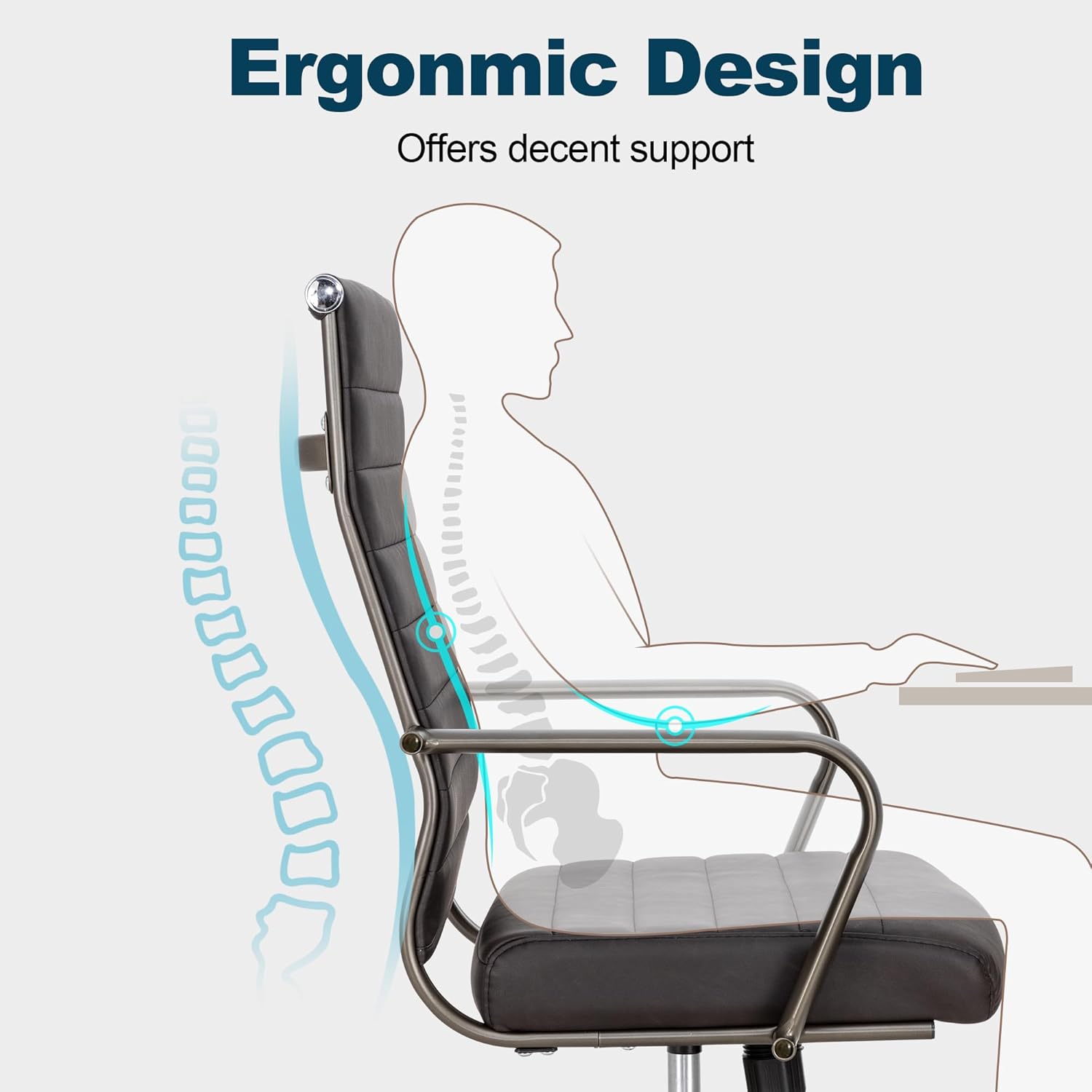 Okeysen Office Desk Chair Conference Room Chairs Modern Ergonomic Executive Swivel Chair Adjustable Height PU Leather Home Desk Chair with Armrests Comfy Computer Task Chairs with Wheels (Retro Black)