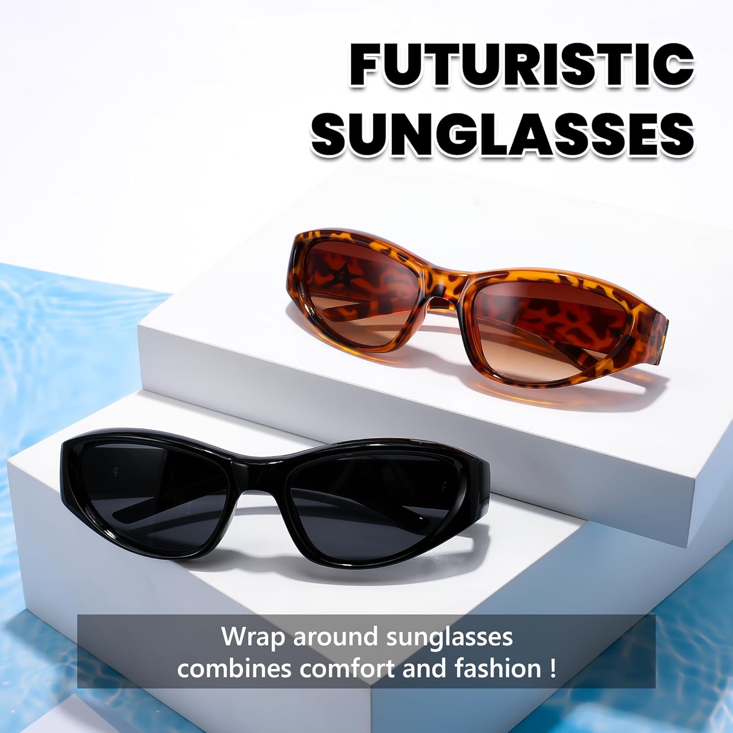 FEISEDY Y2K Wrap Around Fashion Sunglasses for Women Men Trendy Futuristic 2000s Accessories Oval Sunglasses B1088 - Image 6