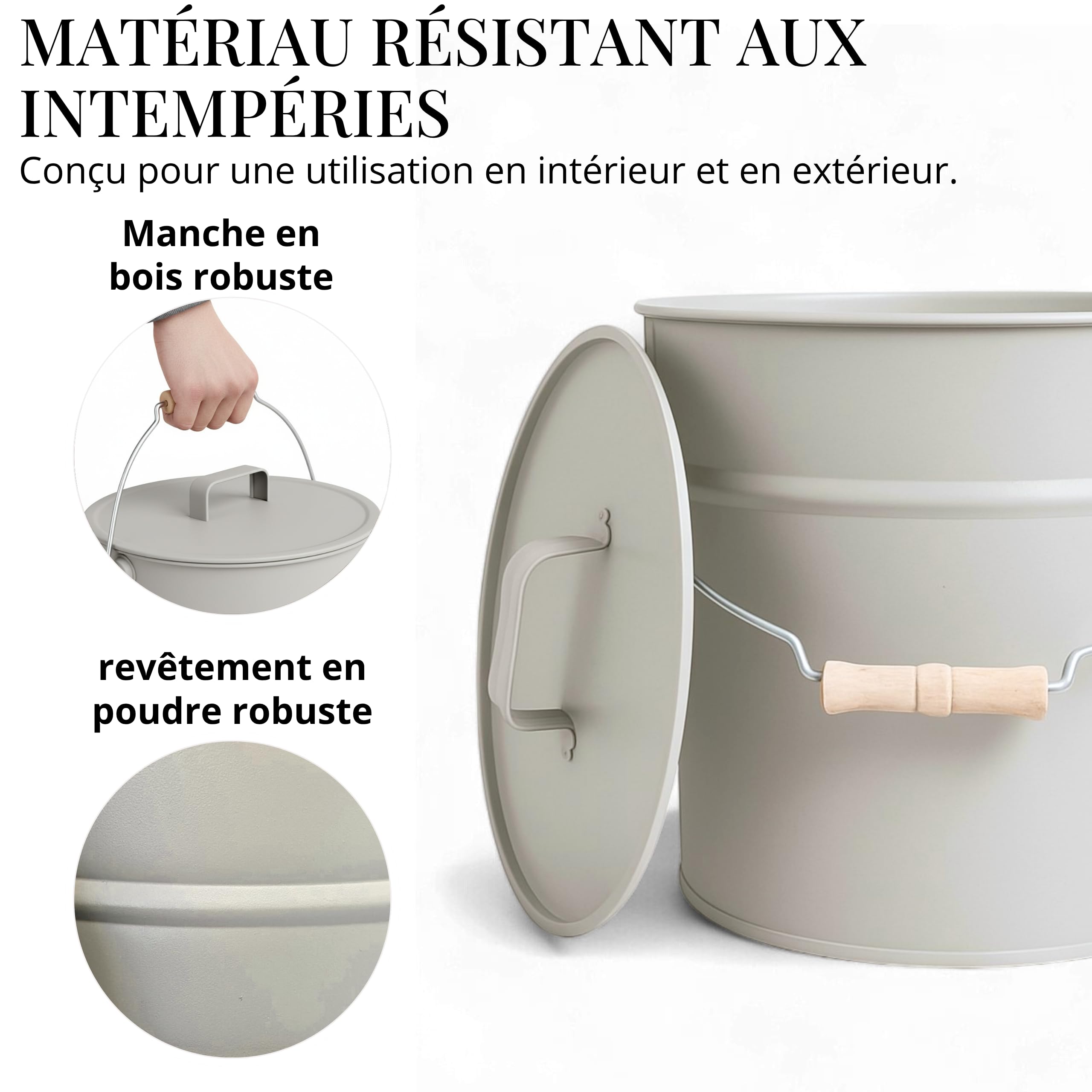 LIVLIG Seau avec couvercle de 10 l, seau en zinc, seau à cendres avec couvercle, seau en métal, accessoires pour cheminée, seau de 10 l, seau en tôle avec couvercle, seau à cendres, seau multifonction