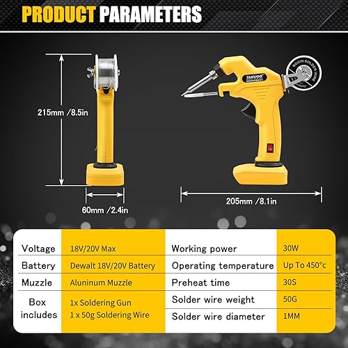 Miniatura 4 de Takuoo Kit de soldador inalámbrico, pistola de soldadura para batería Dewalt 30W 18V20V Max, soldador de alimentación automática con calentador de