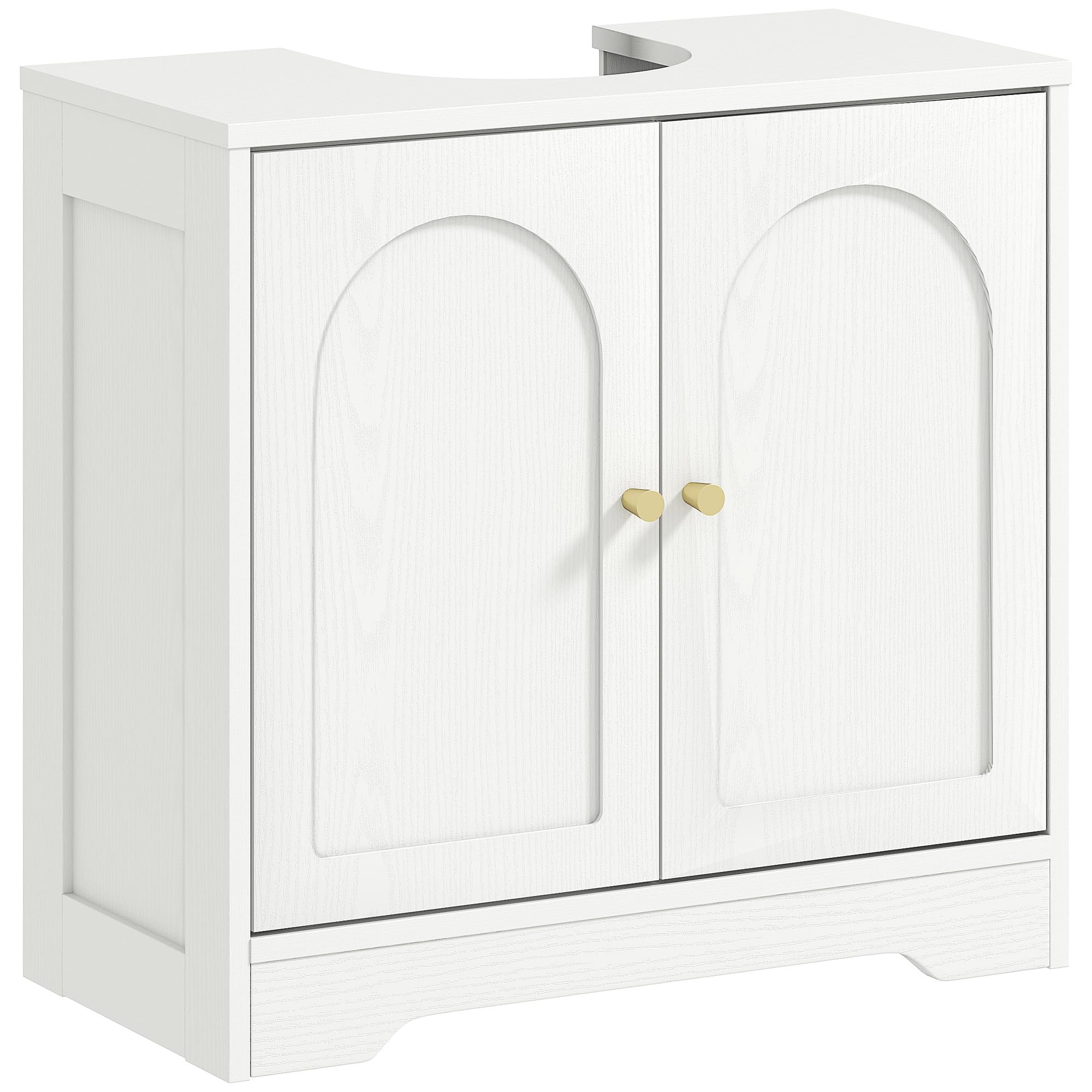 HOMCOM Meuble sous lavabo avec/sans Pédestal Socle 60 x 30 x 65 cm Blanc | Salle de Bain, Meuble sous Vasque, Armoire de Rangement pour Lavabo, Placard à Portes, Étagère Réglable, pour Bassin