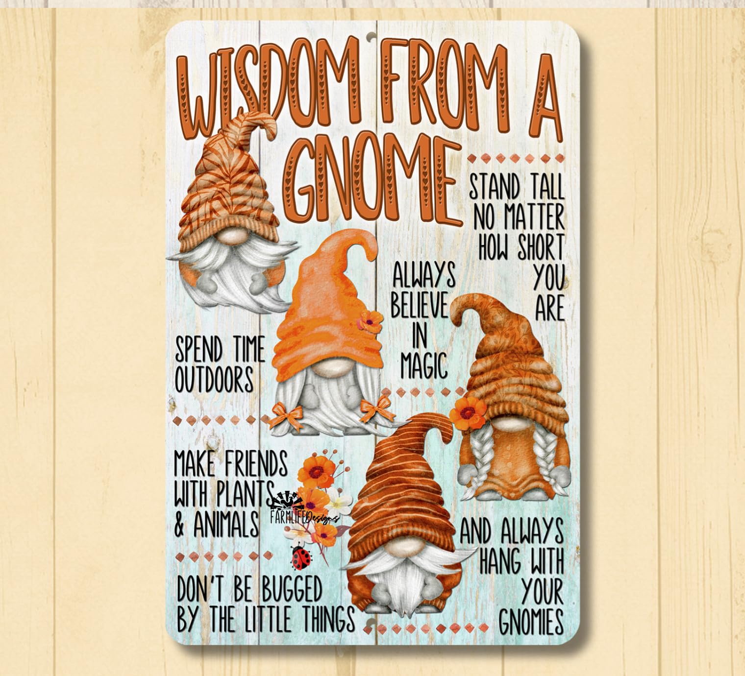 Gnome Advice Sign Wisdom from Sayings Motivational Decor metal tin wall art gift home decor