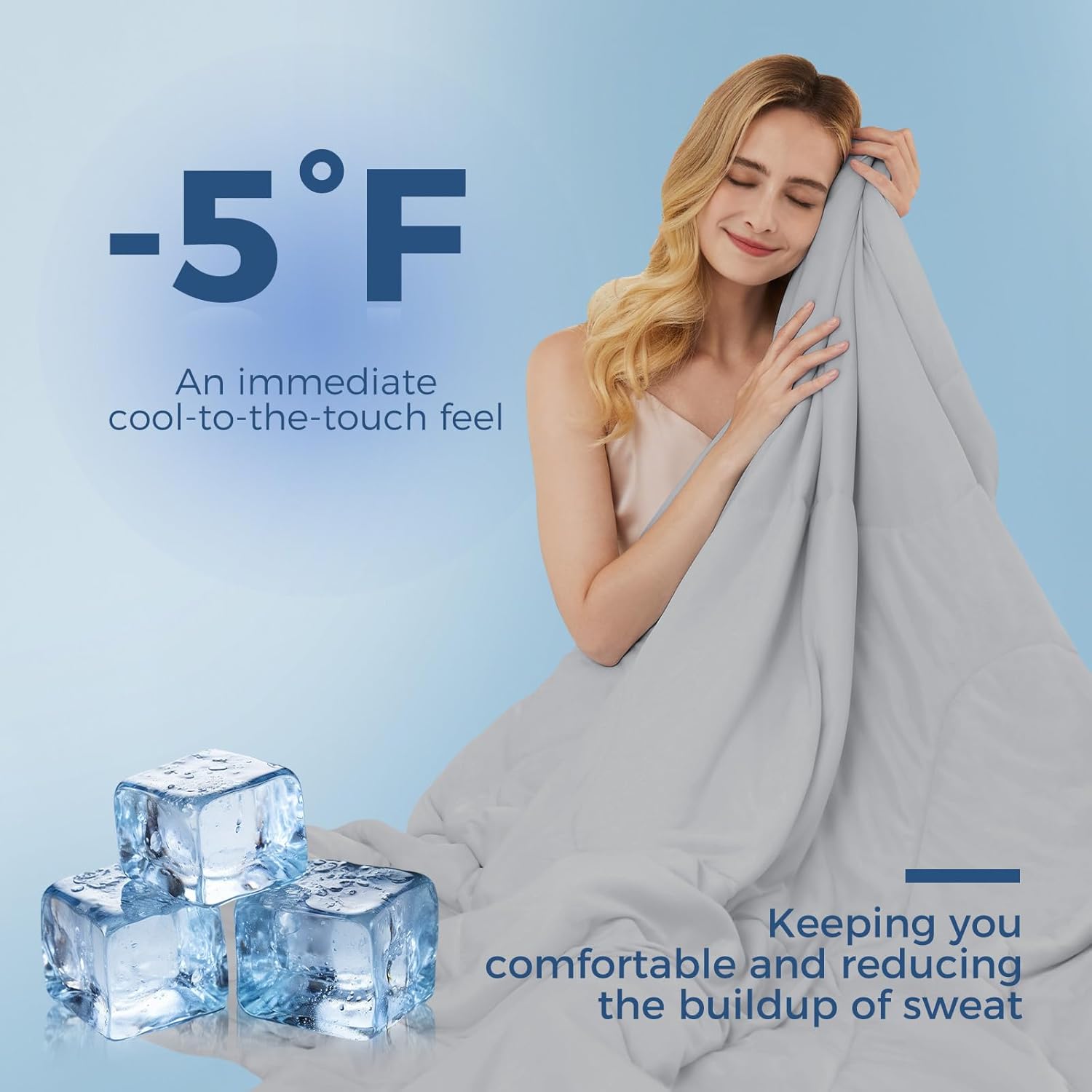 downluxe Cooling Comforter King Size, Cooling Blankets for Hot Sleepers, Cold Blanket, Summer Comforter with Q-Max>0.4 Arc-Chill Cooling Fiber, Light Grey - Image 3
