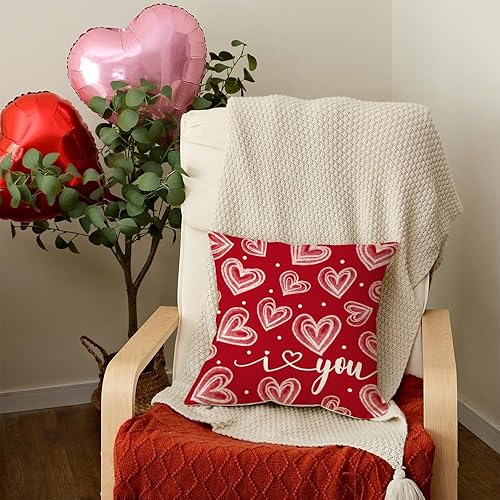 Miniatura 3 de AACORS AA326-18 - Funda de almohada para el día de San Valentín de 18 x 18 pulgadas, diseño de corazón de lunares con texto en inglés "I Love You",