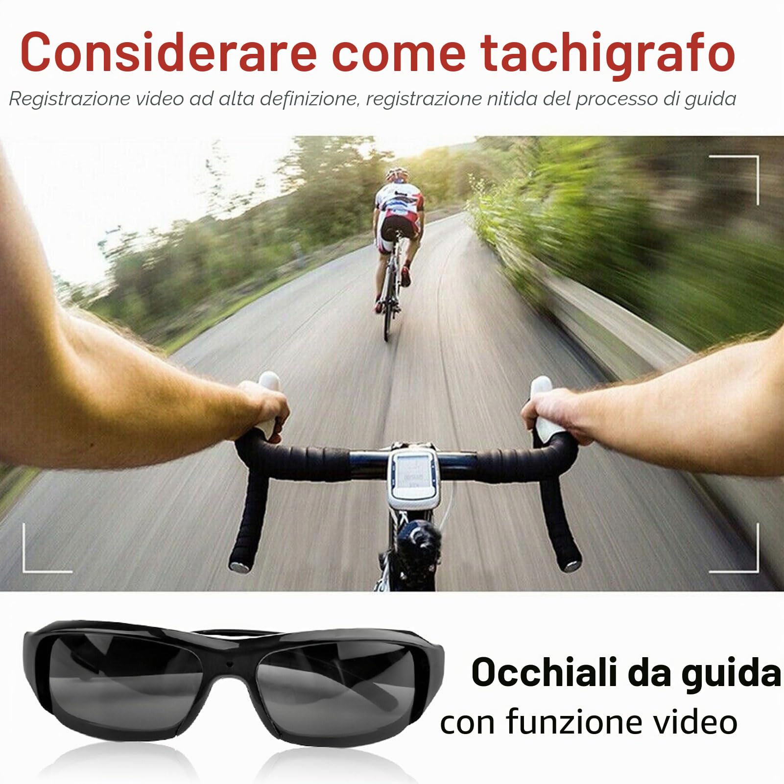 Tosuny Occhiali Intelligenti con Fotocamera 1080P, Occhiali per Action Cam con Obiettivo Grandangolare da 120°, Anti-Vibrazione Intelligente, Registrazione in Loop, Occhiali da Sole