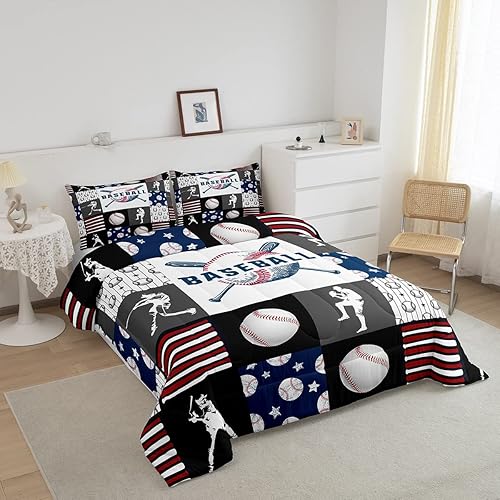Miniatura 2 de Juego de ropa de cama individual de béisbol deportivo para niños y adolescentes, juego de edredón de atletas de béisbol para niños, juego de edredón
