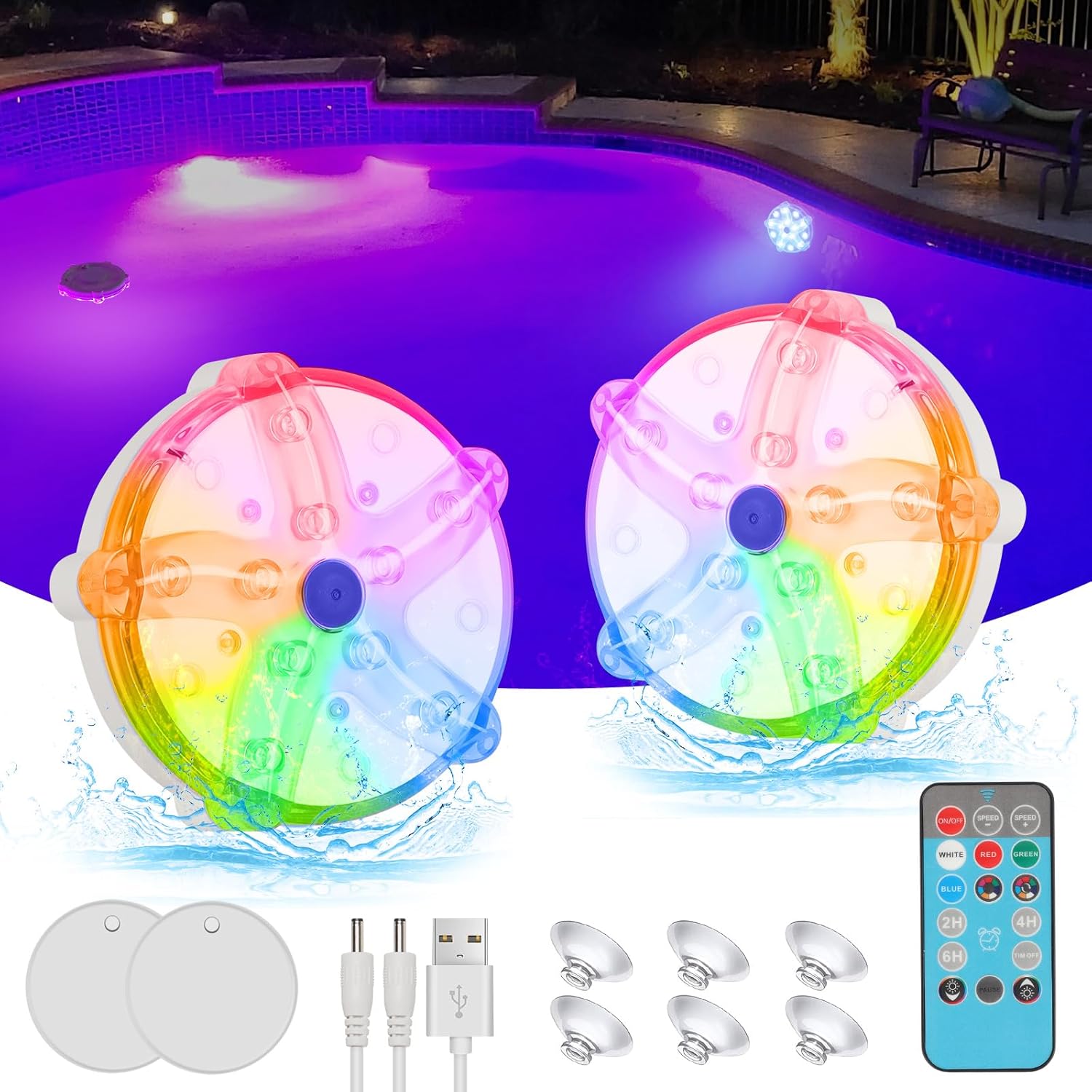 LENONE Rechargeable Submersible Pool Lights with Remote
