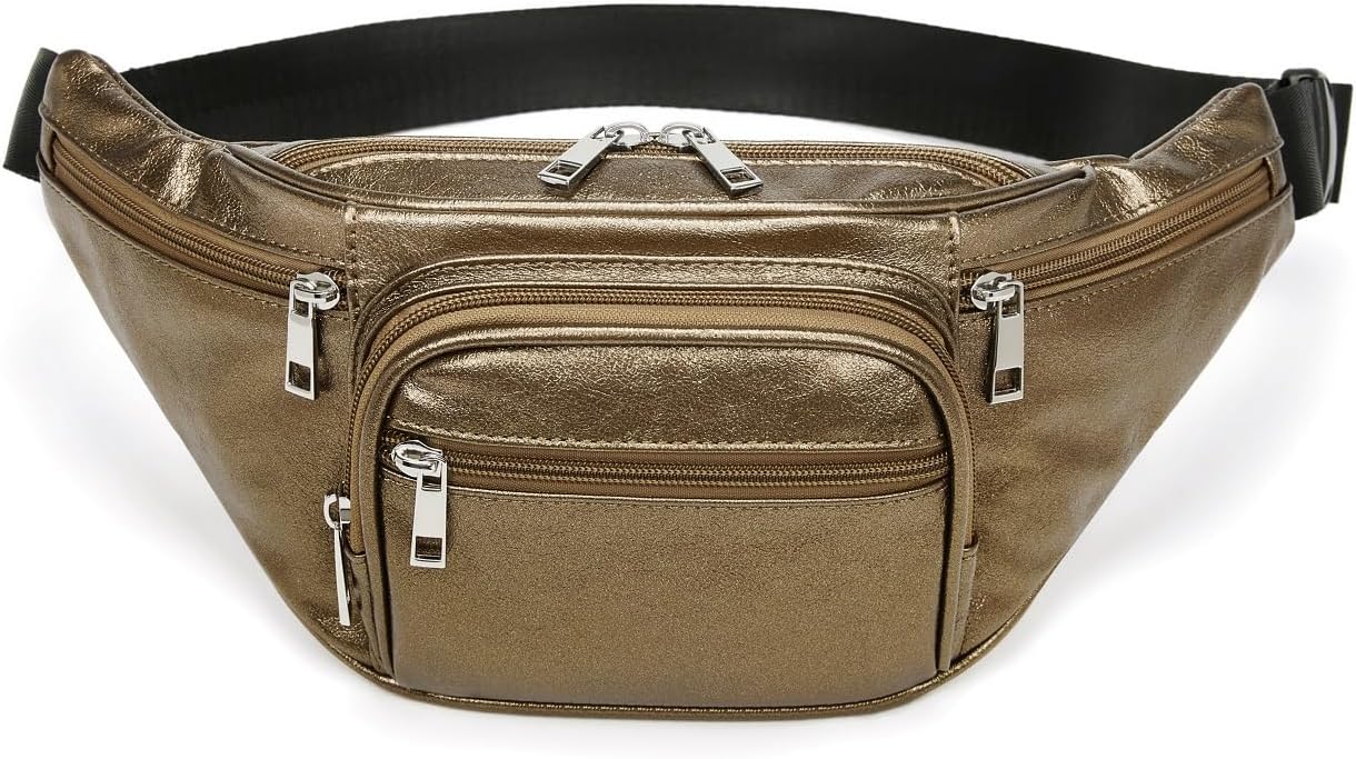 Fashion Signature Series Faux Leather 6 Pockets Fanny Pack Waist Pack -Leopard