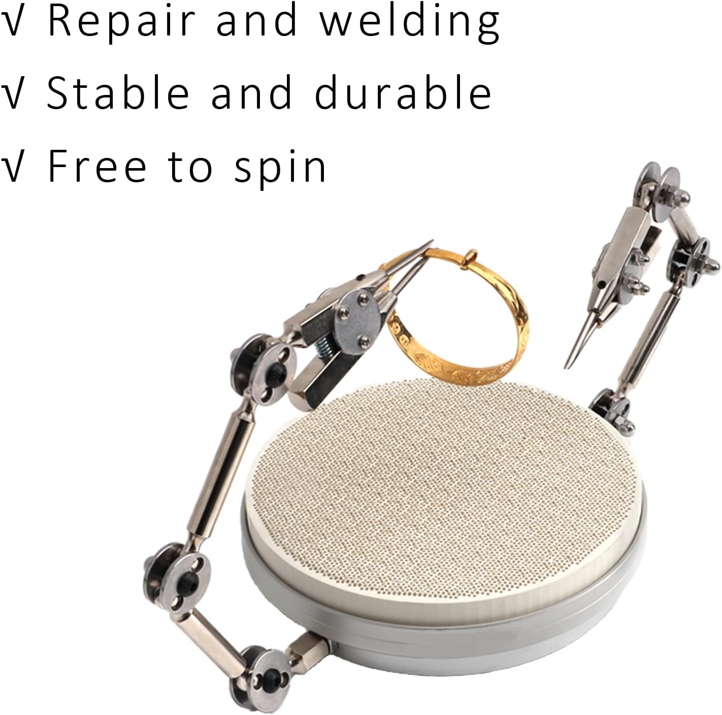 Third Hand Jewelry Soldering Board Station,360° Rotating Turntable Soldering Pan Heat Resistant 1700 ℃ & Dual Soldering Third Hand for Jewelry Making