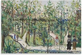 ANMIANDUO World Famous Oil Paintings Garden in Montmartre, 1933 Maurice Utrillo Wall Art Picture Painting Poster Canvas Print Posters Artworks Bedroom Living Room Decor 16x24inch(40x60cm)