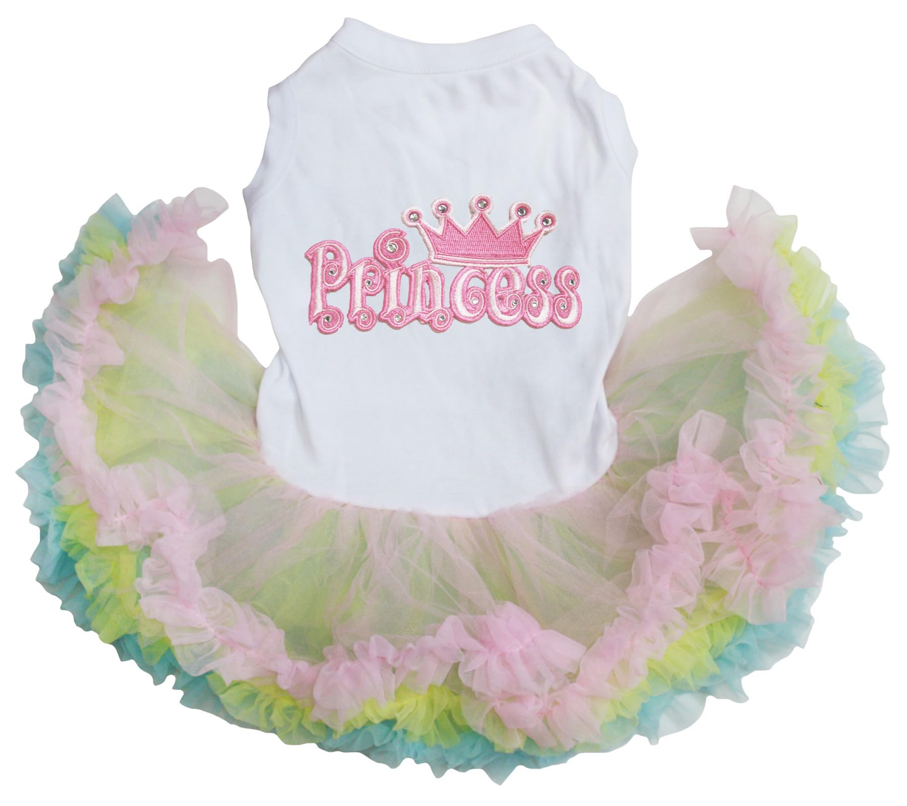 Robe pour chiot d'exception Crown Princess blanc et arc-en-ciel XXL